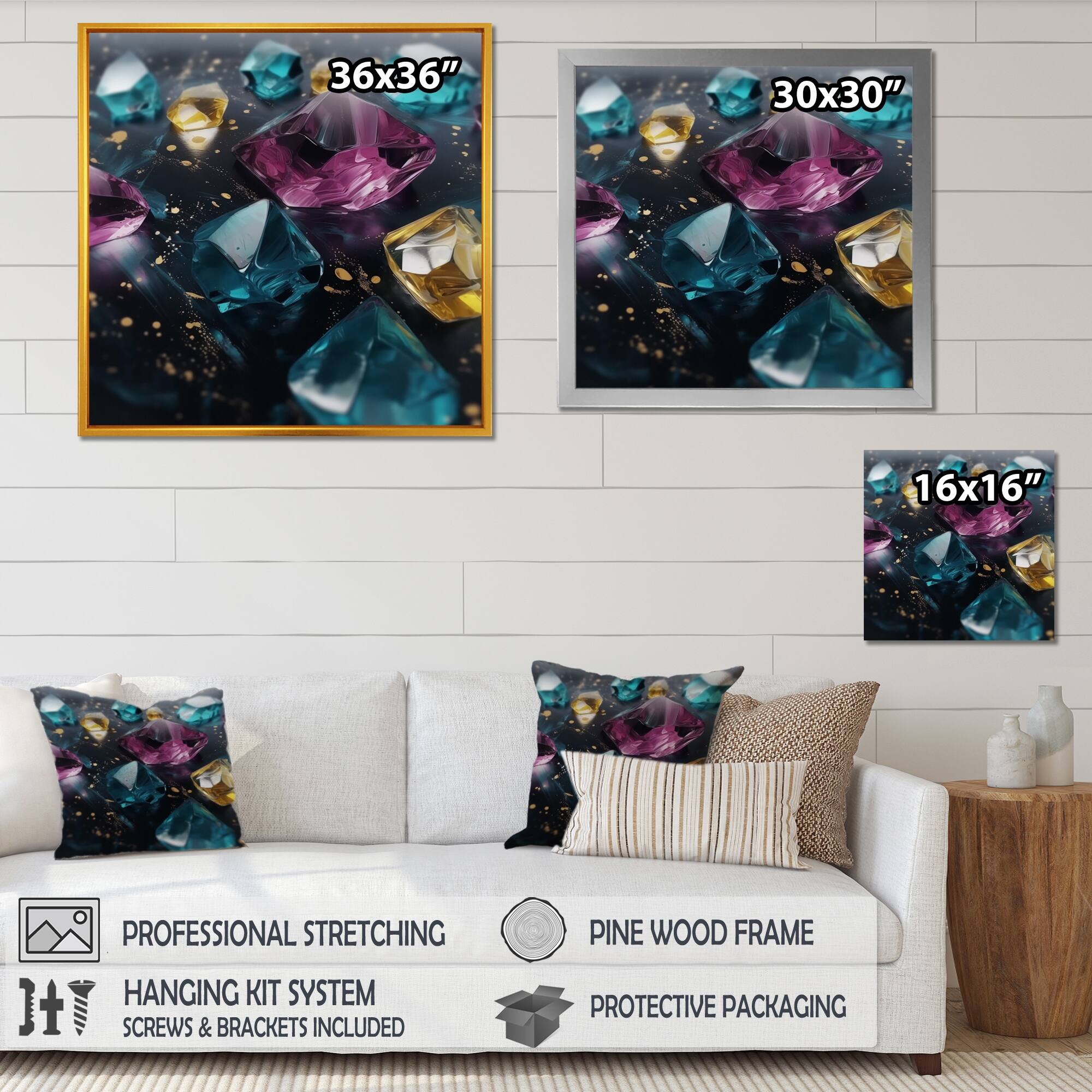 Designart "Purple And Green Colorful Impressions I" Abstract Painting Framed Wall Art For Living